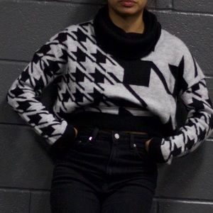black and grey knit turtleneck sweater